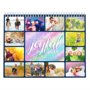 2026 Family Photo Joyful Colorful Faux Iridescent Calendar