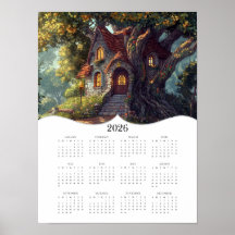 2026 Fantasy Cottage Full Year Wall Calendar
