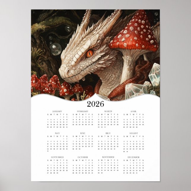 2026 Fantasy Dragon Full Year Wall Calendar Poster (Front)