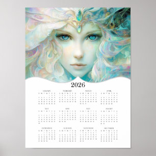 2026 Fantasy Lady Full Year Yearly Wall Calendar Poster
