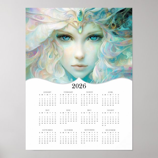 2026 Fantasy Lady Full Year Yearly Wall Calendar Poster (Front)