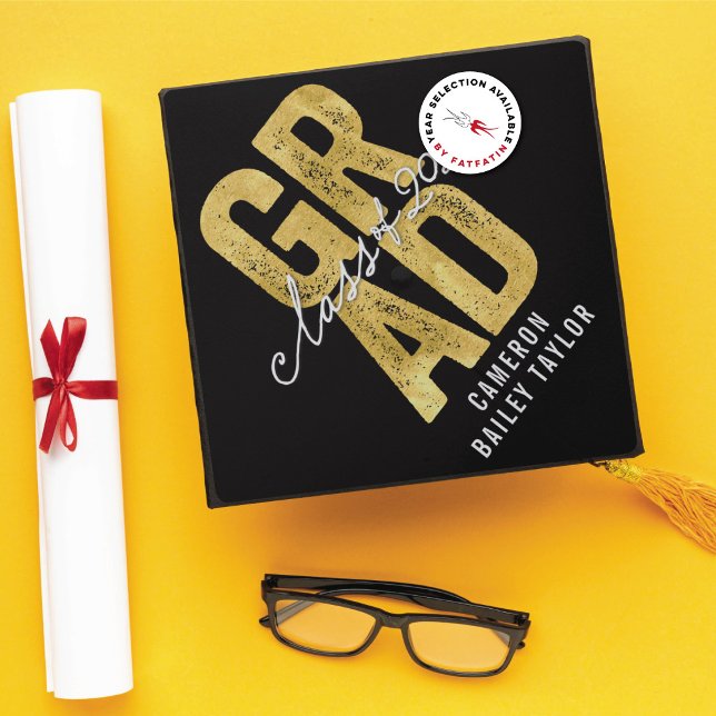 2026 Faux Gold Foil Bold GRAD Modern Typography Graduation Cap Topper (2026 Faux Gold Foil Bold GRAD Modern Typography Graduation Cap Topper @ zazzle.com/color_therapy)