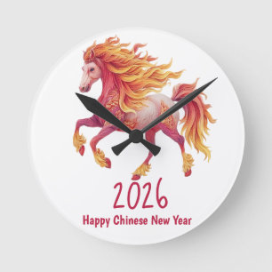 2026 Fiery Horse – Happy Chinese New Year Round Clock