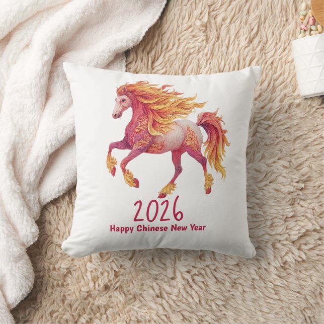 2026 Fiery Horse – Happy Chinese New Year Throw Pillow (Blanket)