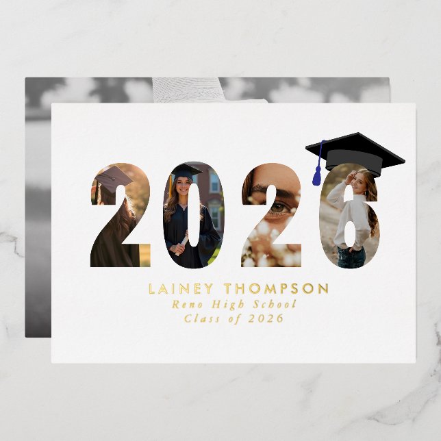 2026 Foil Typography 4 Image Graduation  Invitation (Front/Back)