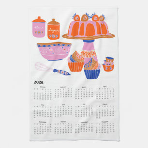 2026 Folk Art Cottagecore Cake Baking Calendar Kitchen Towel