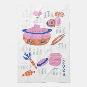 2026 Folk Art Cottagecore Casserole Calendar Kitchen Towel