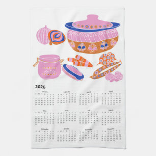 2026 Folk Art Cottagecore Casserole Calendar Kitchen Towel