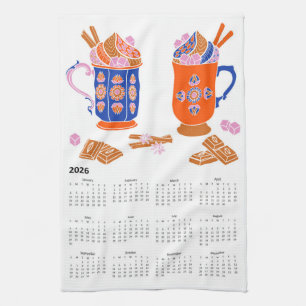 2026 Folk Art Cottagecore Hot Chocolate Calendar Kitchen Towel