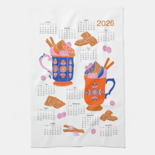 2026 Folk Art Cottagecore Hot Chocolate Calendar Kitchen Towel