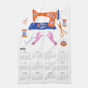 2026 Folk Art Cottagecore Sewing Calendar Kitchen Towel