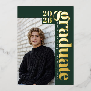 2026 Forest Green Modern Photo Graduation Gold Foil Invitation