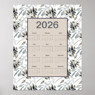 2026 Full Year Calendar Leaves Botanical Poster