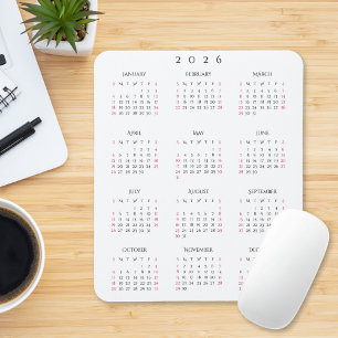 2026 Full Year Yearly Calendar Elegant Home Office Mouse Pad