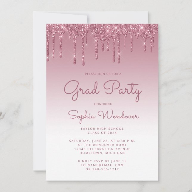 2026 Glam Burgundy Glitter Drip Photo Graduation Invitation (Front)