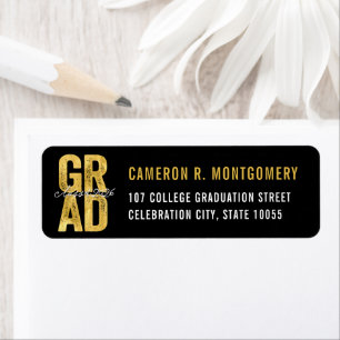 2026 Gold Bold GRAD Typography Graduation Address Label