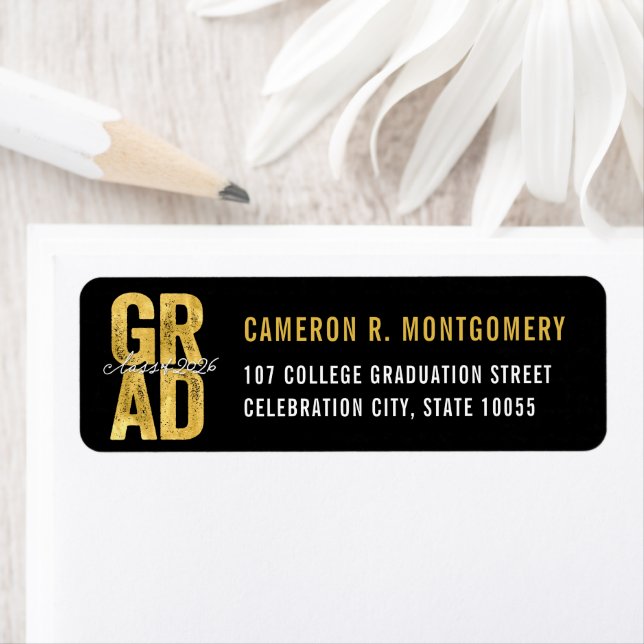 2026 Gold Bold GRAD Typography Graduation Address Label (Insitu)
