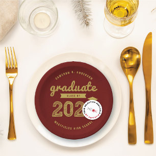 2026 Gold Bold Sketch Typography Graduation Party Paper Plates