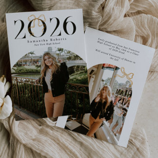 2026 Gold Coquette Bow Photo Graduation Announcement