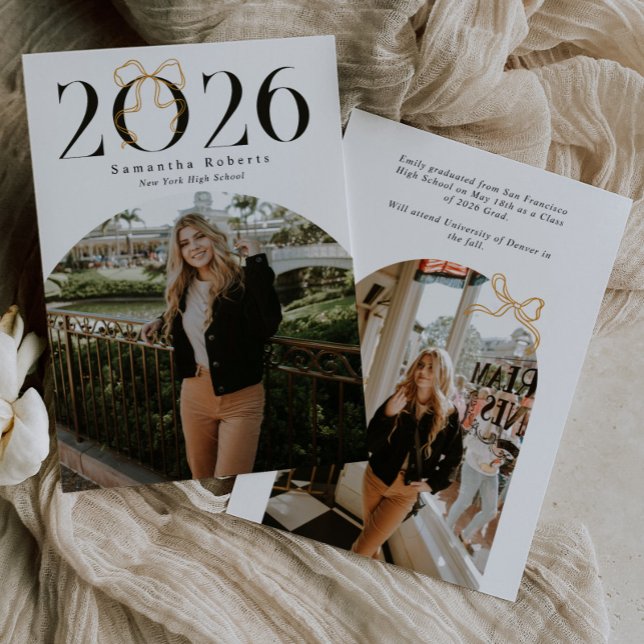2026 Gold Coquette Bow Photo Graduation Announcement (Creator Uploaded)