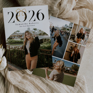 2026 Gold Coquette Bow Photo Graduation Announcement