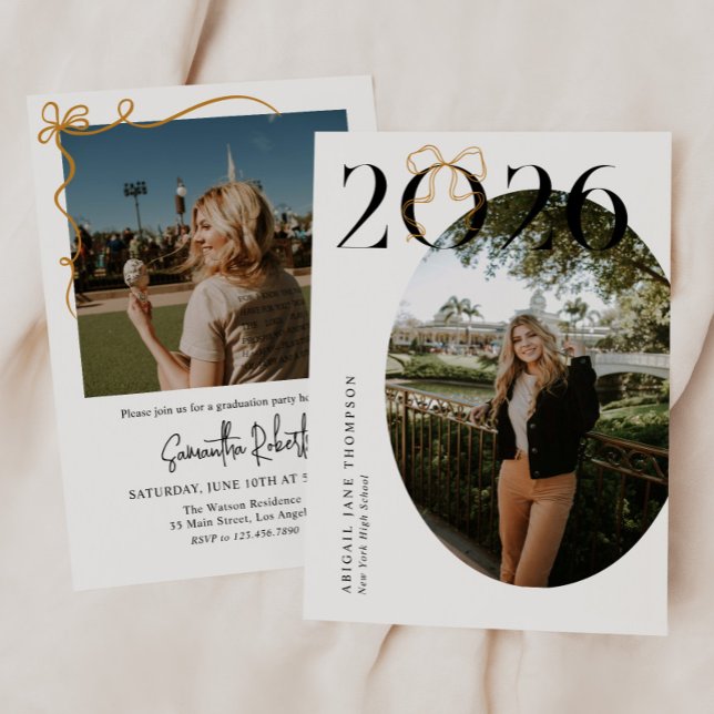 2026 Gold Coquette Bow Photo Graduation Invitation (Creator Uploaded)