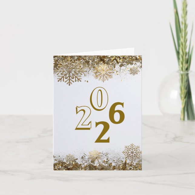 2026 Gold Glitter Snowflake New Year logo company  Card (Front)