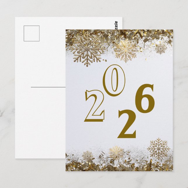 2026 Gold Glitter Snowflake New Year logo company  Postcard (Front/Back)