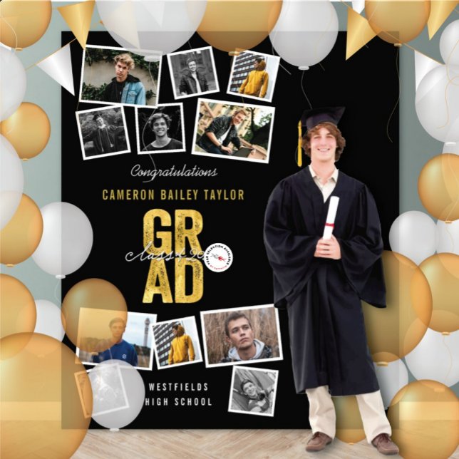 2026 Gold GRAD Graduation Party 11 Photo Backdrop (2026 Gold GRAD Graduation Party 11 Photo Backdrop Tapestry | fatfatin @ zazzle.com/color_therapy)