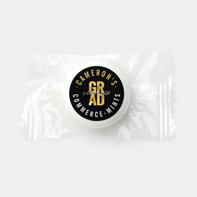 2026 Gold GRAD's Commence-mints Graduation Party Life Saver® Mints (Front)