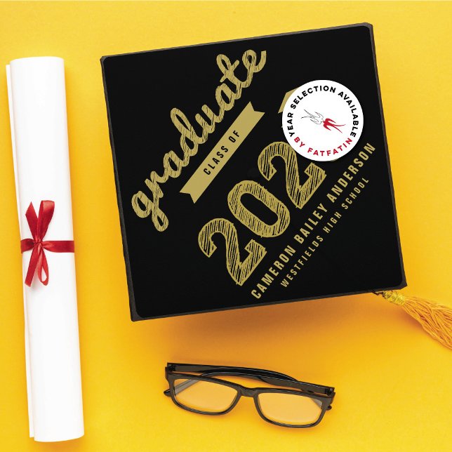 2026 Gold Graduate Bold Sketched Typography Modern Graduation Cap Topper (2026/2027 Gold Graduate Bold Sketched Typography Modern Graduation Cap Topper @ fatfatin)