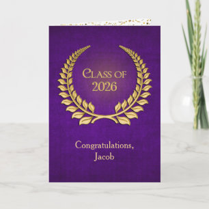 2026 Gold Graduation Laurel Wreath On Purple Card