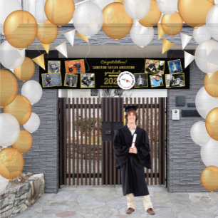2026 Gold Sketch 10 Photo Collage Graduation Party Banner
