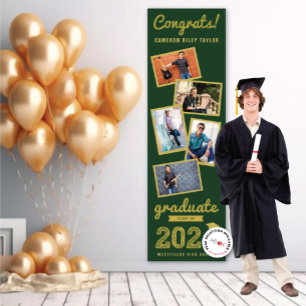 2026 Gold Sketch 5 Photo Collage Graduation Party Banner