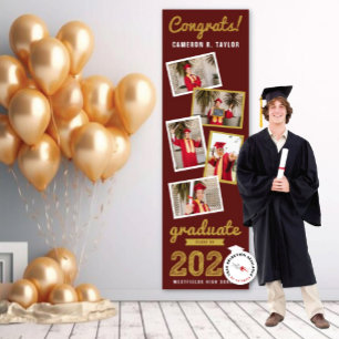 2026 Gold Sketch 5 Photo Modern Senior Grad Party Banner