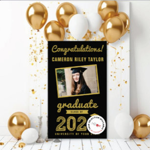 2026 Gold Sketch Congrats Photo Graduation Party Banner