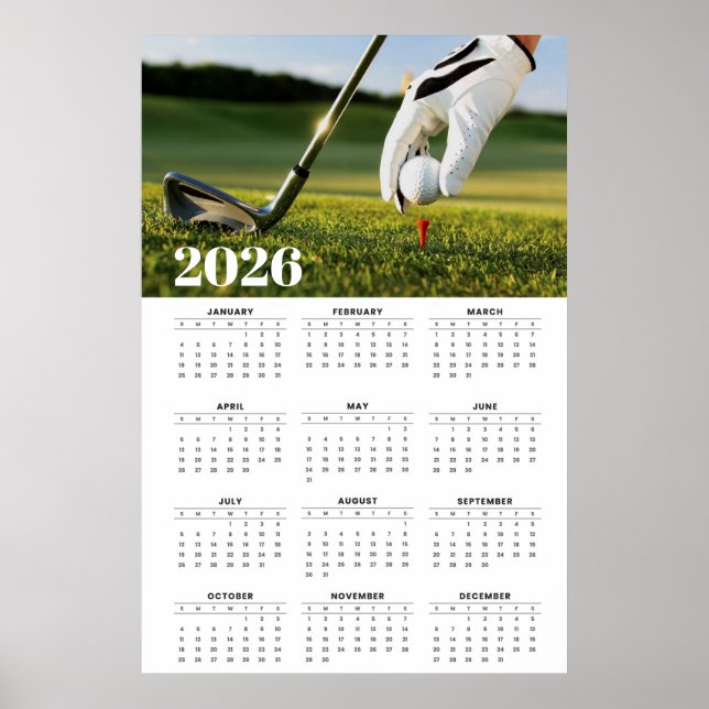 2026 Golf Calendar with Tee-Off Photography Poster (Front)