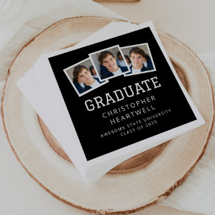 2026 Graduate 3-Photo Black and White Napkins