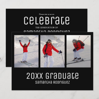 2026 Graduate Black 3 Photo Graduation Party Invitation