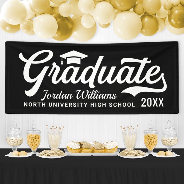 2026 Graduate Black White Script Custom Graduation Banner (Creator Uploaded)