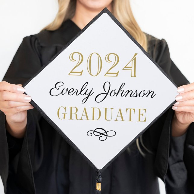 2026 Graduate Elegant Black and Gold Custom Graduation Cap Topper (Creator Uploaded)