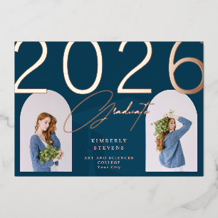 2026 graduate elegant minimalist custom 2 photos foil invitation