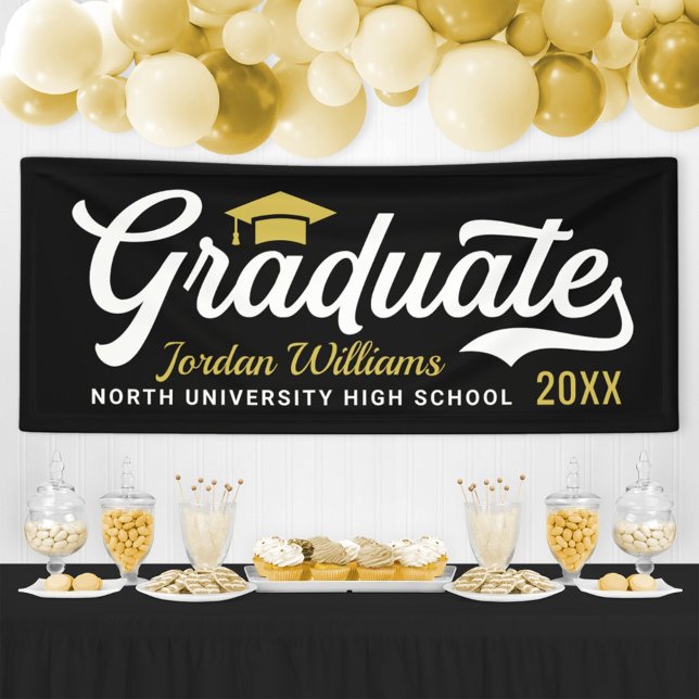 2026 Graduate Gold Black Script Custom Graduation Banner (Creator Uploaded)