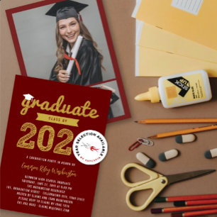 2026 Graduate Gold Sketch 3 Photo Graduation Party Invitation
