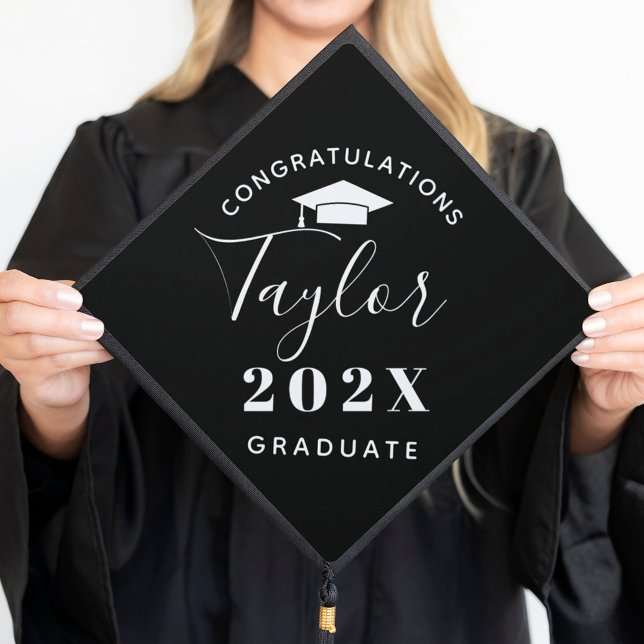 2026 Graduate Minimalist Black Custom Graduation Cap Topper (Creator Uploaded)