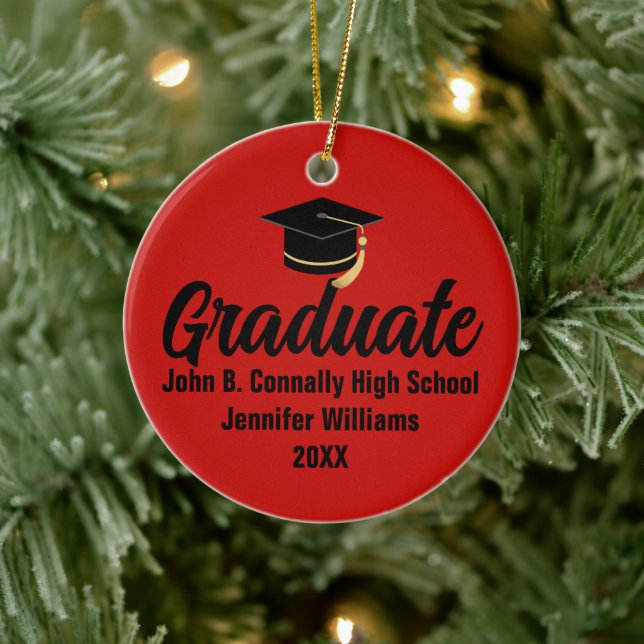 2026 Graduate Photo Custom Red Black Graduation Ceramic Ornament (Tree)