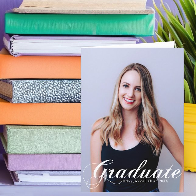 2026 Graduate Photo White Flourish Script Folded Announcement (Creator Uploaded)