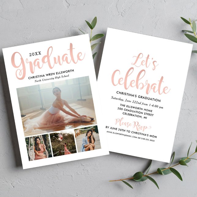 2026 Graduate Rose Gold Script Photo Collage Party Invitation (Creator Uploaded)
