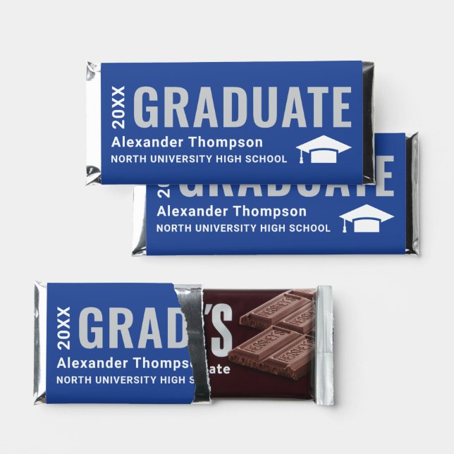 2026 Graduate Royal Blue Personalized Graduation H Hershey Bar Favors (Front)