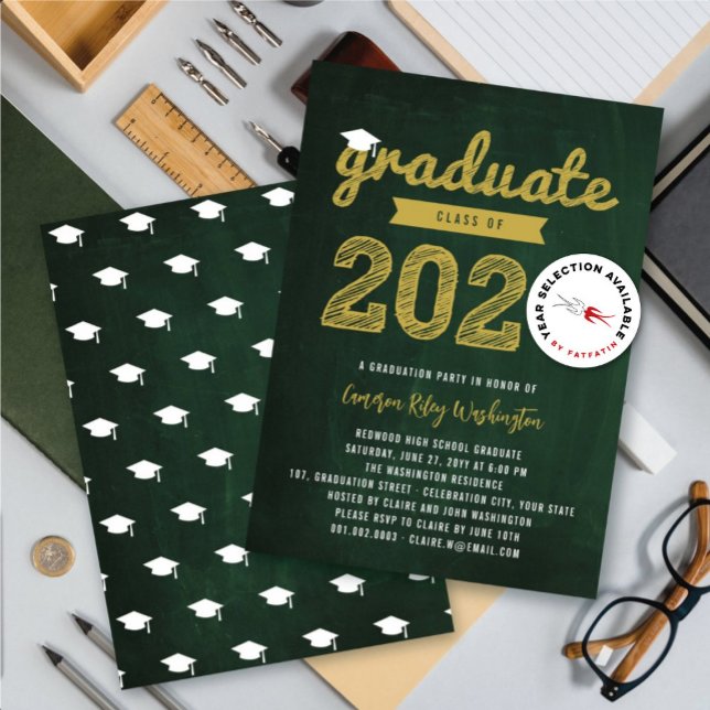 2026 Graduate Sketch Retro Chalkboard Grad Party Invitation (2025 Gold Graduate Sketch Retro Green Chalkboard Graduation Party Invitation @ fatfatin)